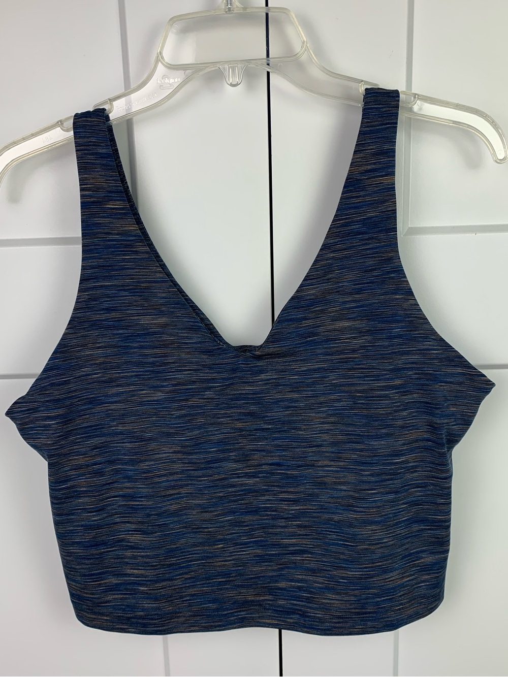 Athleta XL Transcend V Neck Crop Bra Top Space dye Blue Brown Athletic Workout